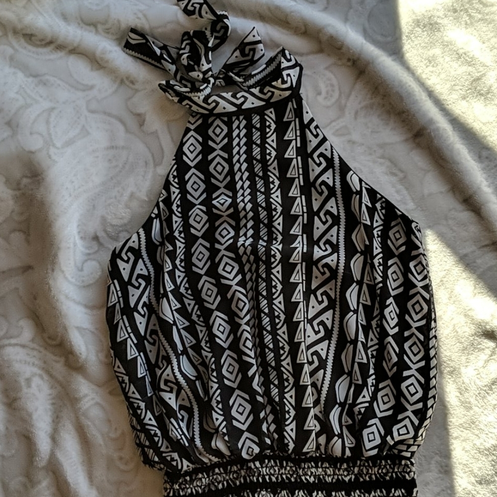 Tribal print black & white halter top